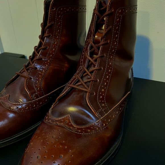 Burgundy oxford lace up ankle boots - Picture 1 of 4